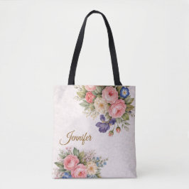 Rustic Vintage Personalized Floral Rose Design     Tasche