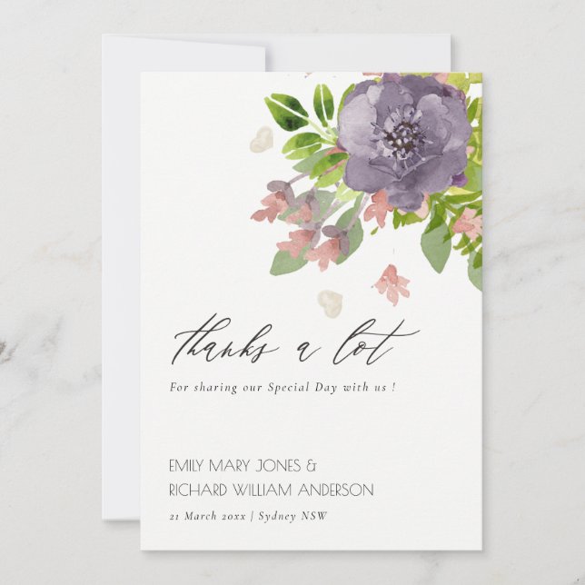 RUSTIC VIOLET PINK WILD BLUME & FOLIAGE Vielen Dan Dankeskarte (Vorderseite)