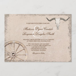 Rustic Wagon Wheel Longhorn Cowboy Wedding Einladung