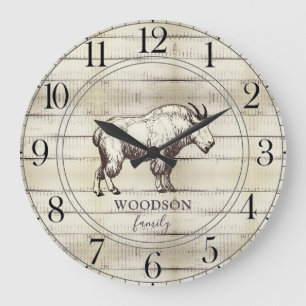 Rustic Walking Mountain Goat Family Name  Large Cl Große Wanduhr