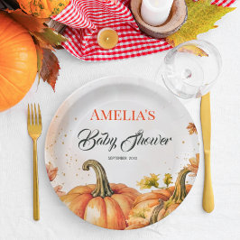 Rustic Warm Gold Orange Watercolor Autumn Pumpkin  Pappteller