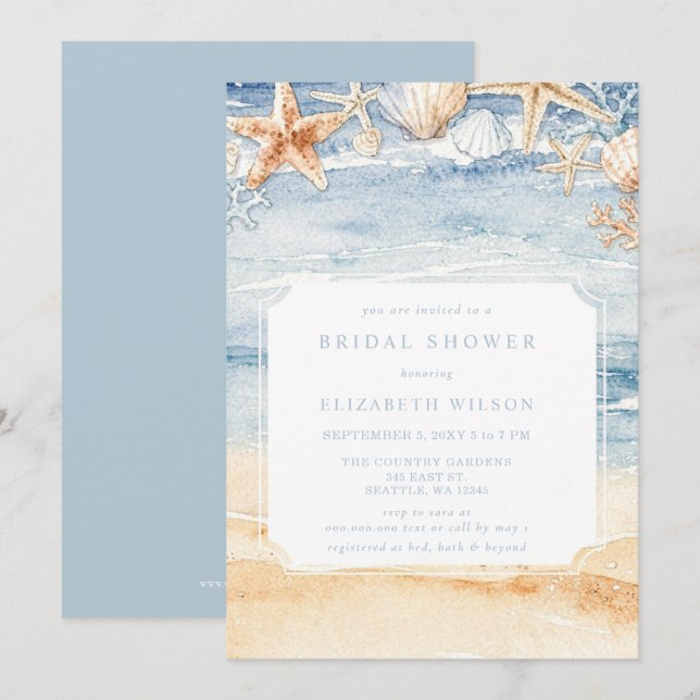 Rustic Watercolor Beach Bridal Shower Einladung (Vorne/Hinten)