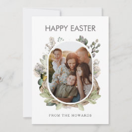 Rustic Watercolor Bird Nest Family Photo Easter Feiertagskarte