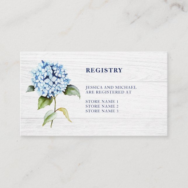 Rustic Watercolor Blue Hydrangea Wedding Registry Begleitkarte (Vorderseite)
