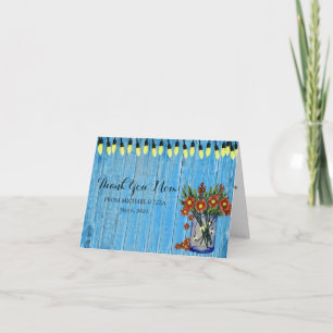 Rustic Watercolor Blue Mason Jar Lightseeing Mothe Dankeskarte
