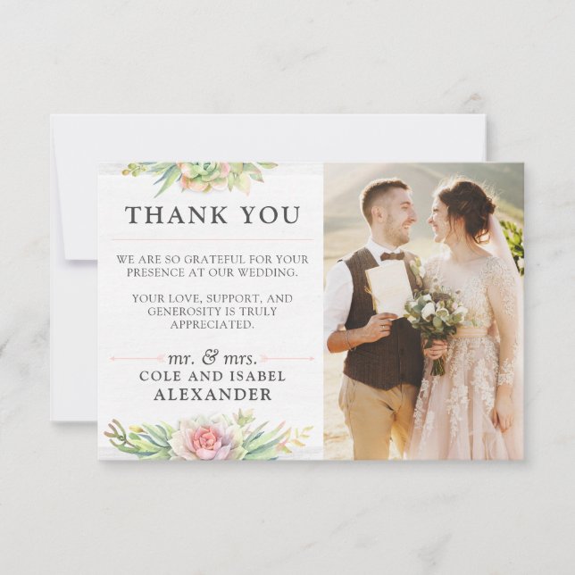 Rustic Watercolor Cactus Wedding Danke Foto (Vorderseite)