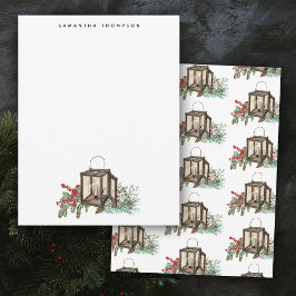 Rustic Watercolor Christmas Lantern Pine Berries Mitteilungskarte