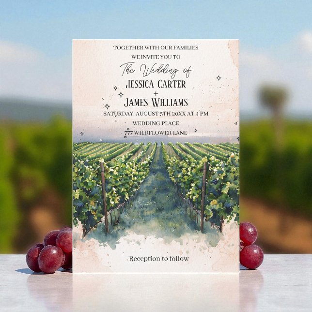 Rustic Watercolor Elegant Vineyard Wedding Einladung (Von Creator hochgeladen)
