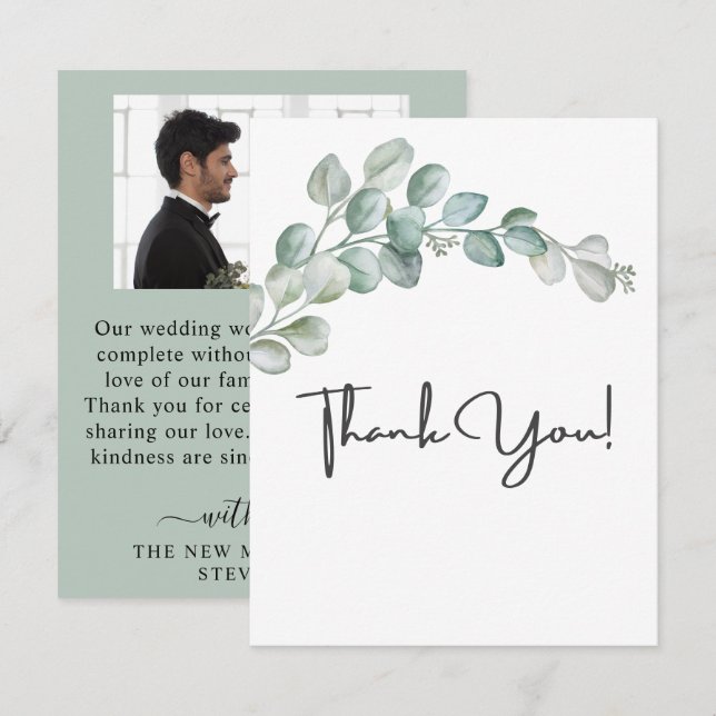 Rustic Watercolor Eucalyptus Greenery Wedding Dankeskarte (Vorne/Hinten)