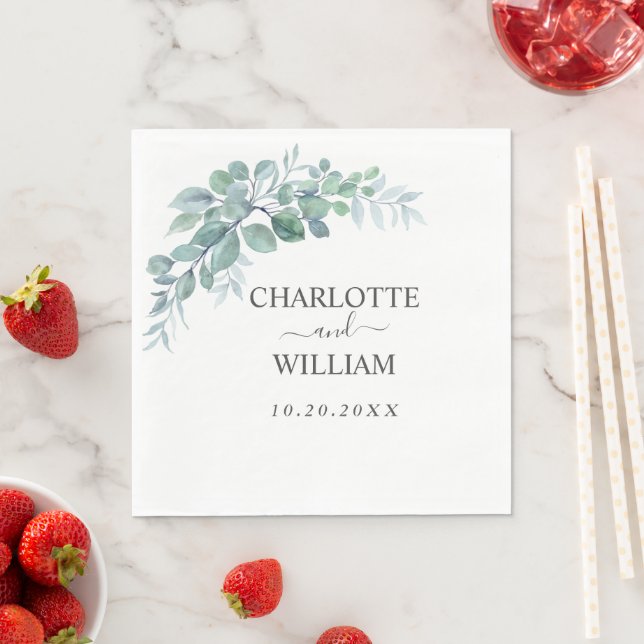 Rustic Watercolor Eucalyptus Greenery Wedding Serviette (Beispiel)