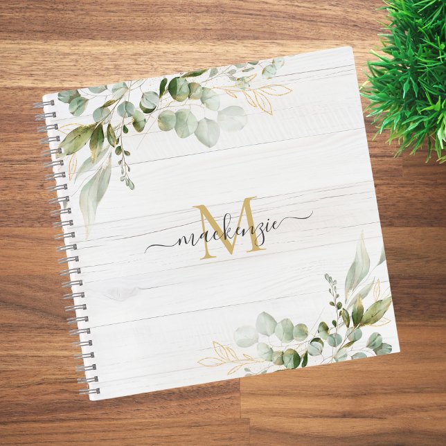 Rustic Watercolor Eucalyptus Monogram Notizbuch (Von Creator hochgeladen)