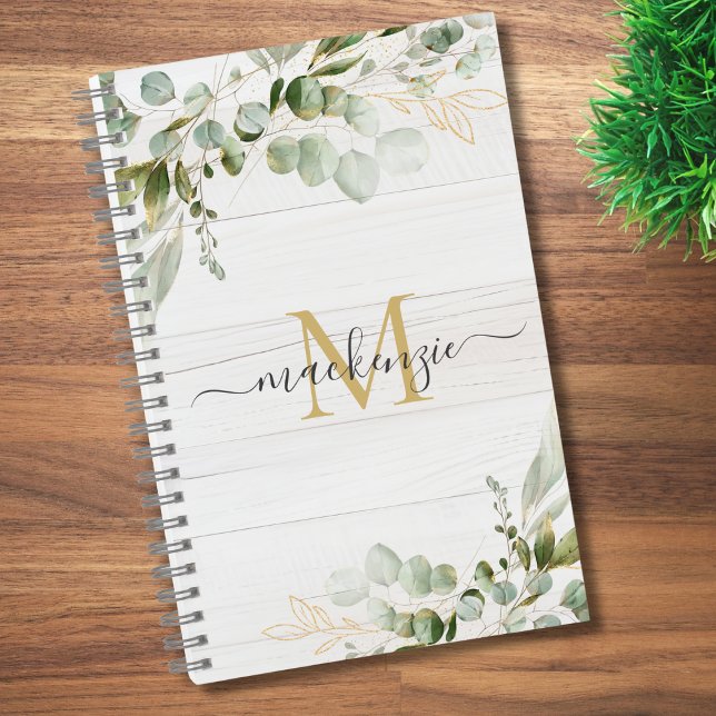 Rustic Watercolor Eucalyptus Monogram Notizbuch (Von Creator hochgeladen)