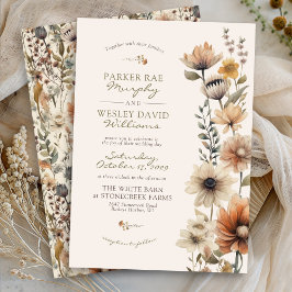 Rustic Watercolor Fall Floral Ivory Autumn Wedding Einladung