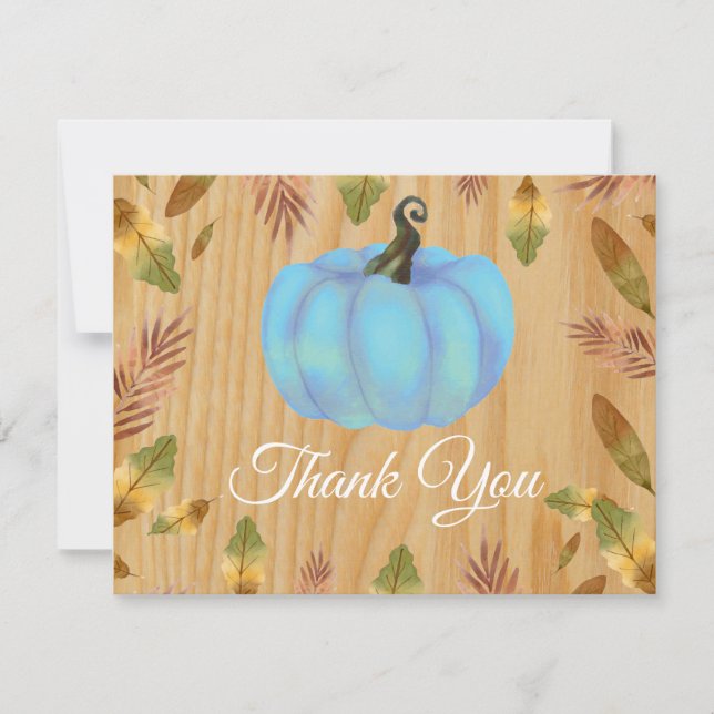 Rustic Watercolor Fall Pumpkin Blue Danke Karte (Vorderseite)