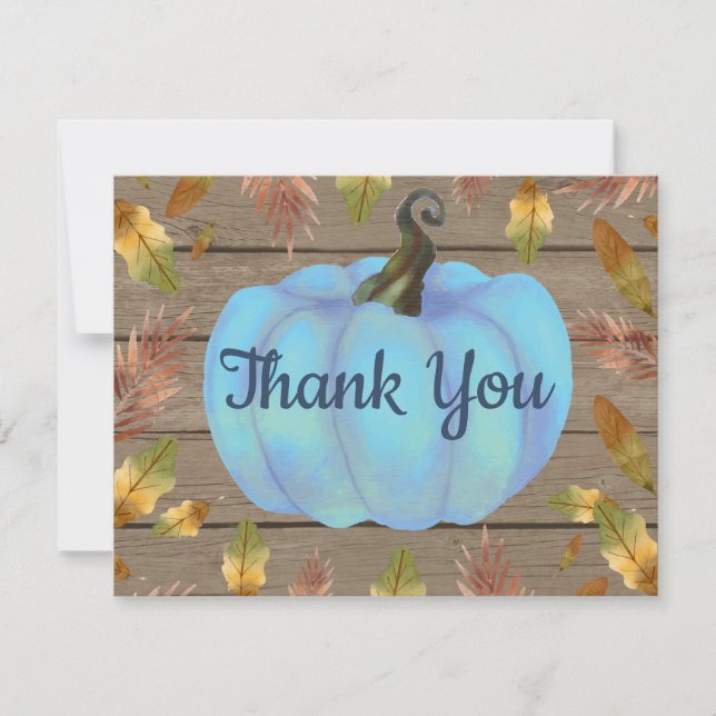 Rustic Watercolor Fall Pumpkin Blue Danke Karte (Vorderseite)