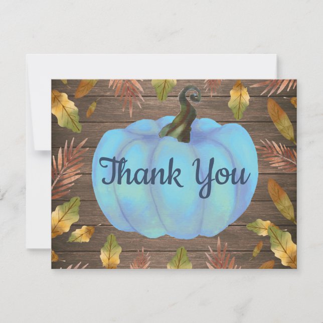Rustic Watercolor Fall Pumpkin Blue Danke Karte (Vorderseite)