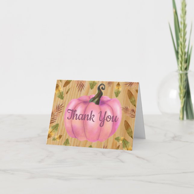 Rustic Watercolor Fall Pumpkin Pink Danke Karte (Vorderseite)
