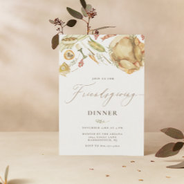 Rustic Watercolor Fall Turkey Friendsgiving Dinner Einladung
