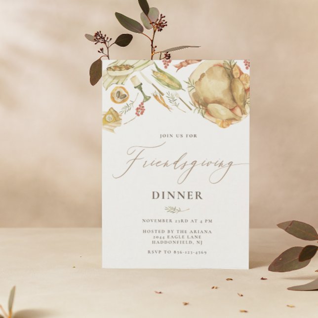 Rustic Watercolor Fall Turkey Friendsgiving Dinner Einladung (Von Creator hochgeladen)