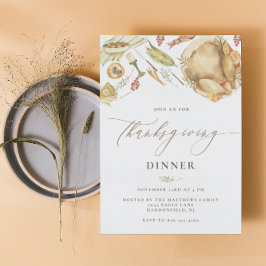 Rustic Watercolor Fall Turkey Thanksgiving Dinner Einladung