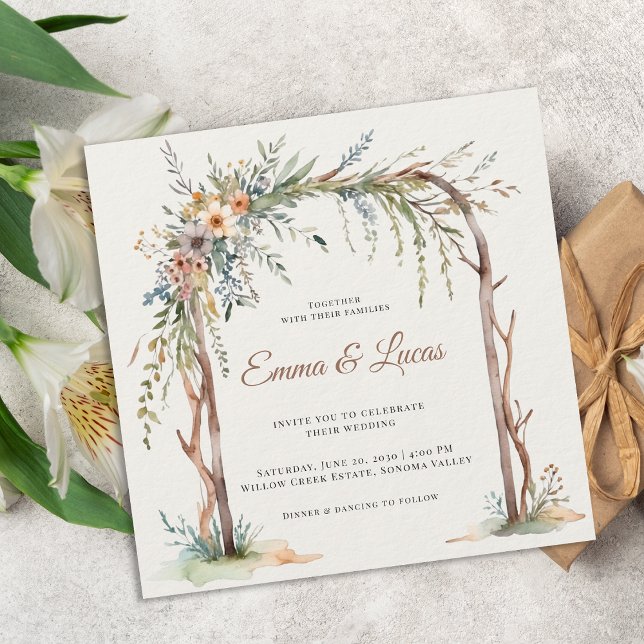 Rustic Watercolor Floral Arch Wedding Invitation Einladung (Von Creator hochgeladen)