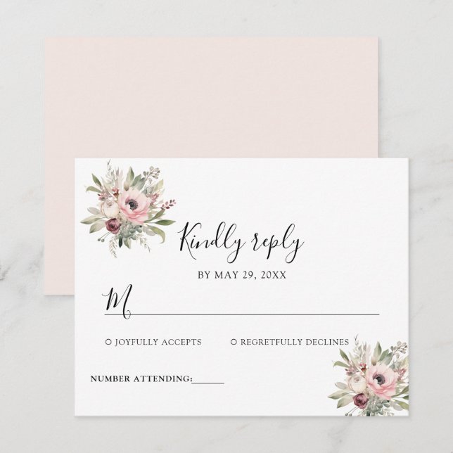rustic watercolor floral bouquet RSVP karte (Vorne/Hinten)