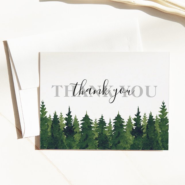 Rustic Watercolor Forest Thank You Wedding  Postkarte (Von Creator hochgeladen)