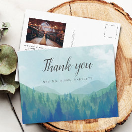 Rustic Watercolor Forest Wedding Foto Vielen Dank Postkarte