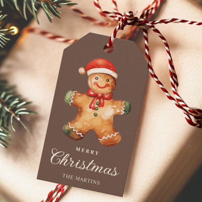 Rustic Watercolor Gingerbread Man Christmas  Geschenkanhänger (Von Creator hochgeladen)