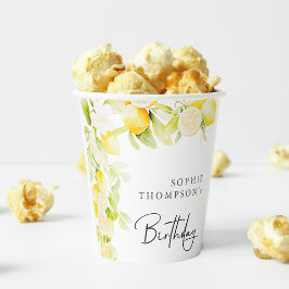 Rustic watercolor lemons birthday pappbecher