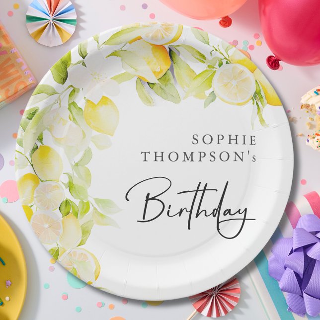 Rustic watercolor lemons birthday pappteller (Von Creator hochgeladen)