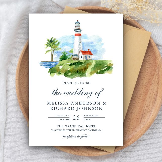Rustic Watercolor Lighthouse Nautical Wedding Einladung (Von Creator hochgeladen)