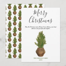 Rustic Watercolor Merry Christmas Tree Holiday