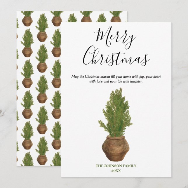 Rustic Watercolor Merry Christmas Tree Holiday (Vorne/Hinten)