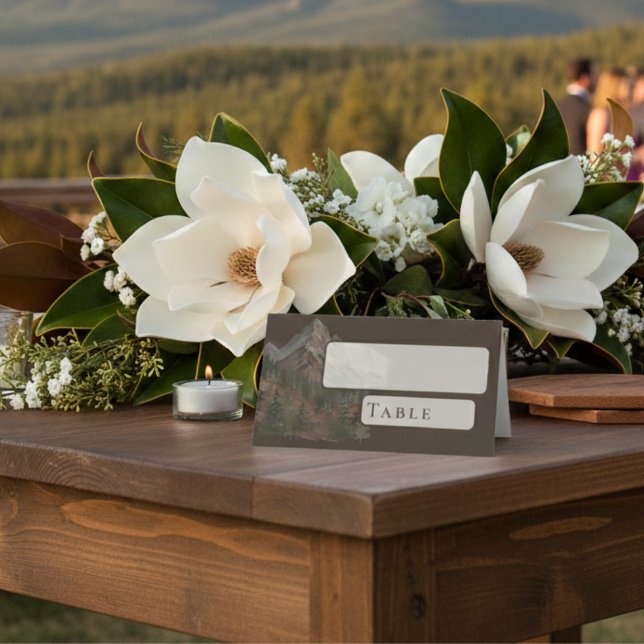 Rustic Watercolor Mountain Landscape Wedding Platzkarte (Rustic Watercolor Mountain Landscape Wedding Place Card)