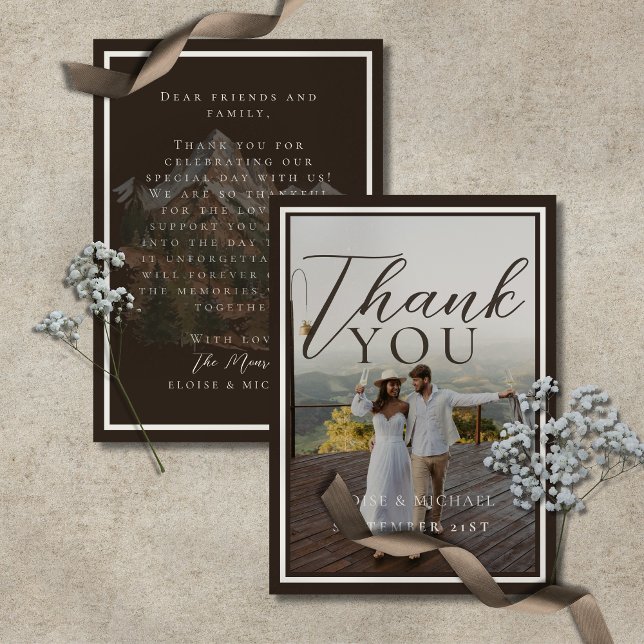 Rustic Watercolor Mountain Photo and Note Wedding Dankeskarte (Rustic Watercolor Mountain Photo and Note Wedding Thank You Card)