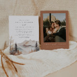 Rustic Watercolor Mountain Wedding Invitation Einladung<br><div class="desc">This is a mountain wedding invitation featuring a beautiful watercolor fall mountain scene and an elegant font pairing. Edit all wording and all colors except for the color of the watercolor mountain scene. The color of the evergreen drop is not editable. // For matching items, please visit the "SAWYER" collection...</div>