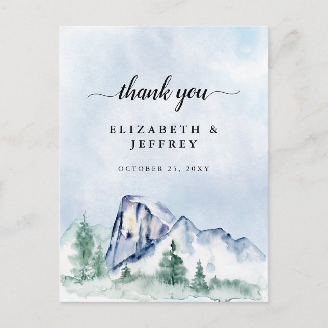 Rustic Watercolor Mountains Pine Carte de remercie (Devant)