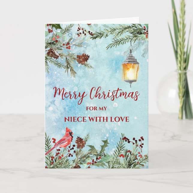 Rustic Watercolor Niece Frohe Weihnachten Karte (Vorderseite)