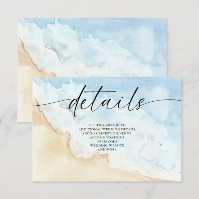 Rustic Watercolor Ocean Sea Summer Beach Wedding Begleitkarte (Vorne/Hinten)