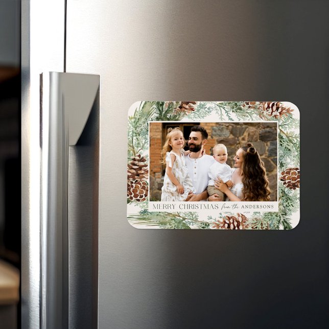 Rustic Watercolor Pine Cone Wreath Photo Magnet (Von Creator hochgeladen)