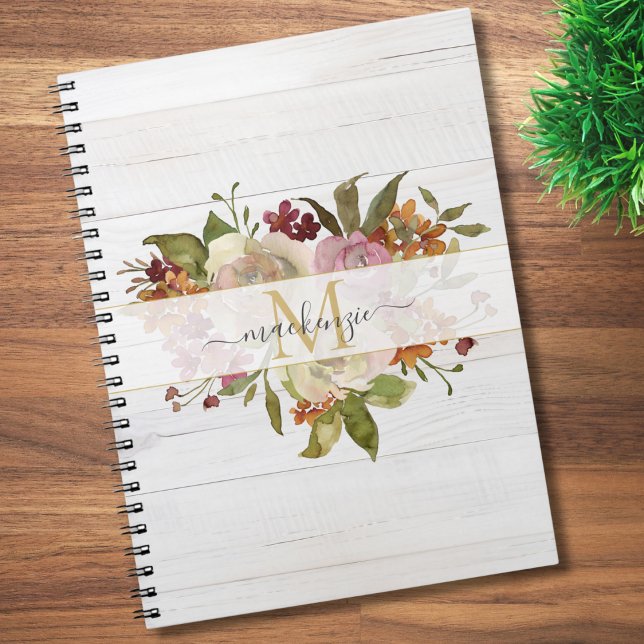 Rustic Watercolor Rose Bouquet Monogram Notizblock (Von Creator hochgeladen)