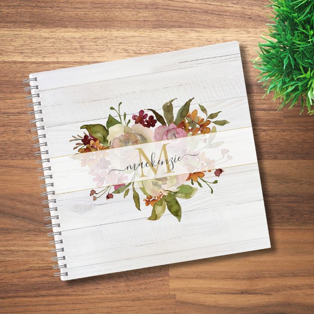 Rustic Watercolor Rose Bouquet Monogram Notizbuch (Von Creator hochgeladen)
