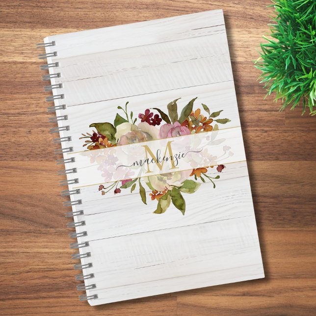 Rustic Watercolor Rose Bouquet Monogram Notizbuch (Von Creator hochgeladen)