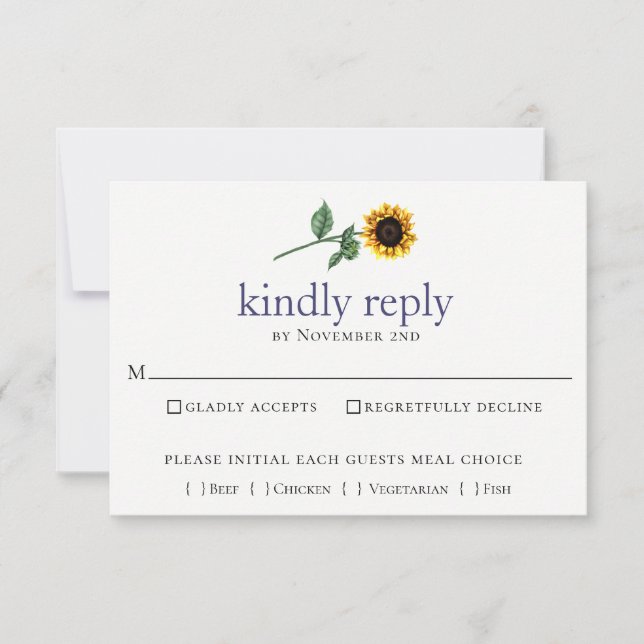 Rustic Watercolor Sonnenblume Wedding RSVP Card Karte (Vorderseite)