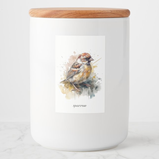 Rustic Watercolor Sparrow, gewohnt Lebensmitteletikett (Vorderseite)