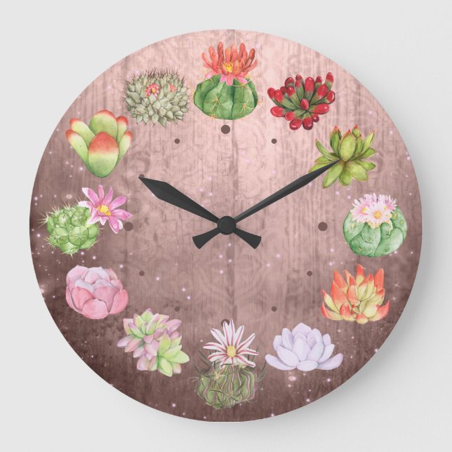 Rustic Watercolor Succulents Große Wanduhr (Vorderseite)