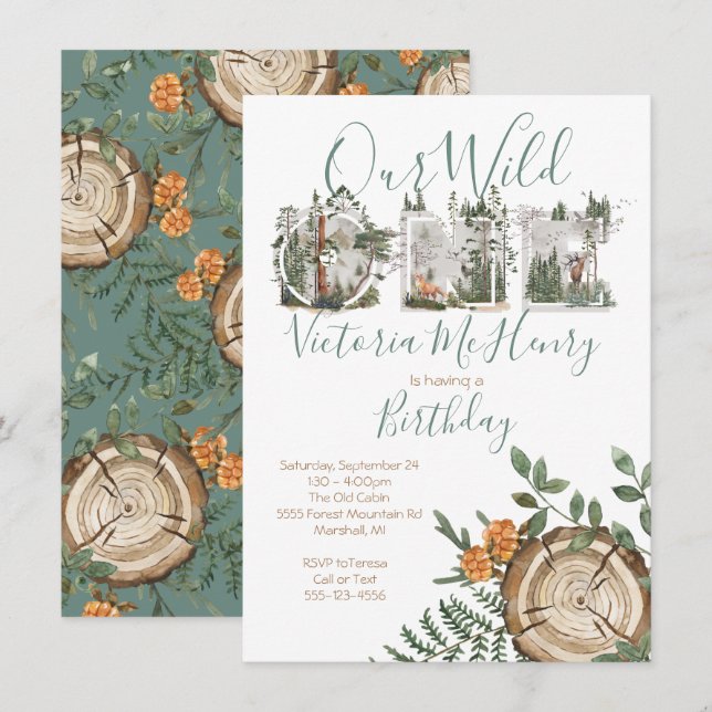 Rustic Watercolor Wild One Birthday Party Einladung (Vorne/Hinten)