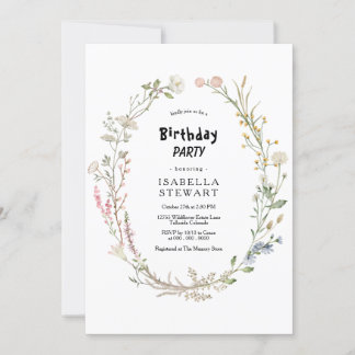 Rustic Watercolor Wildblume Spring BIrthday Party Einladung