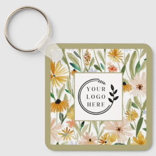 Rustic Watercolor Wilde Blume Logo QR Code Schlüsselanhänger
